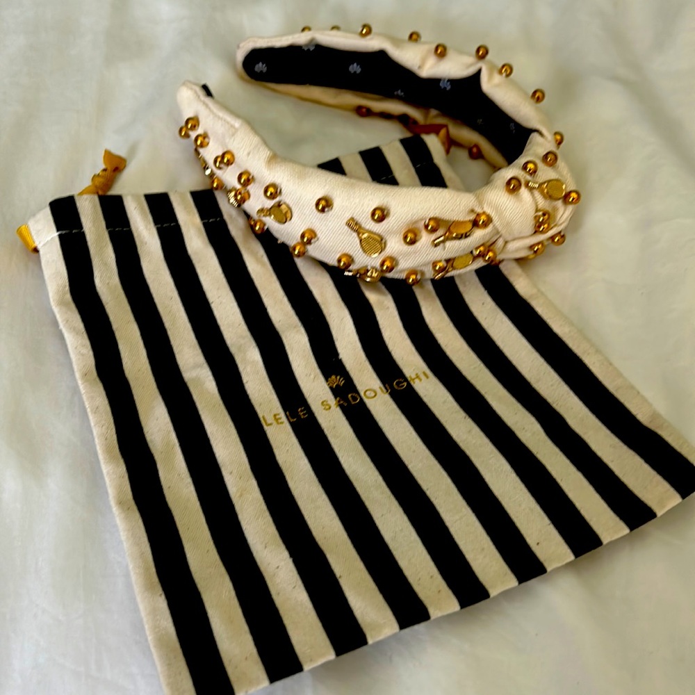 Lele Sadoughi headband cream gold tennis beads DARLING & Excellent cond  w/Bag